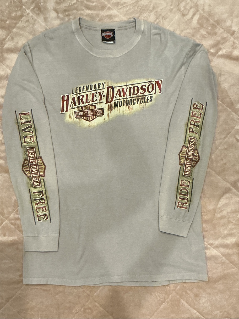 Harley-Davidson Light Gray Long Sleeve Logo Tee with Red & Gold Accents